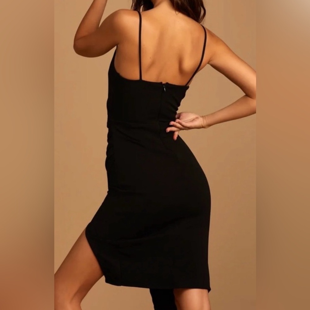 NWT Lulu's Made To Wow Black Surplus Asymmetrical Cocktail Party Dress Large - Picture 3 of 7